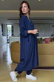 Made in Italy Donegal Cotton Jersey Smock Dress Navy